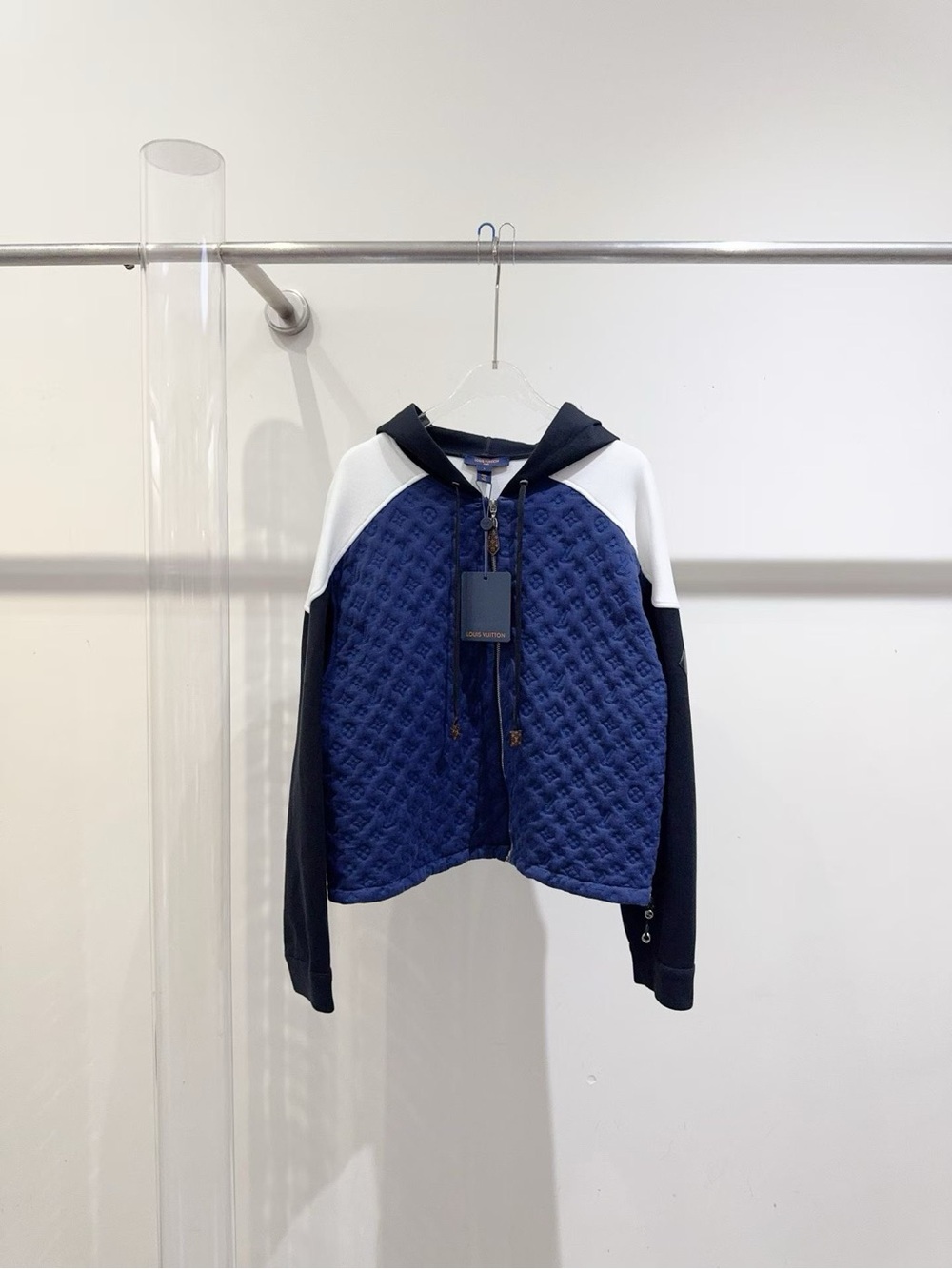 Louis Vuitton Navy, White & Black Quilted Hooded Puffer Jacket